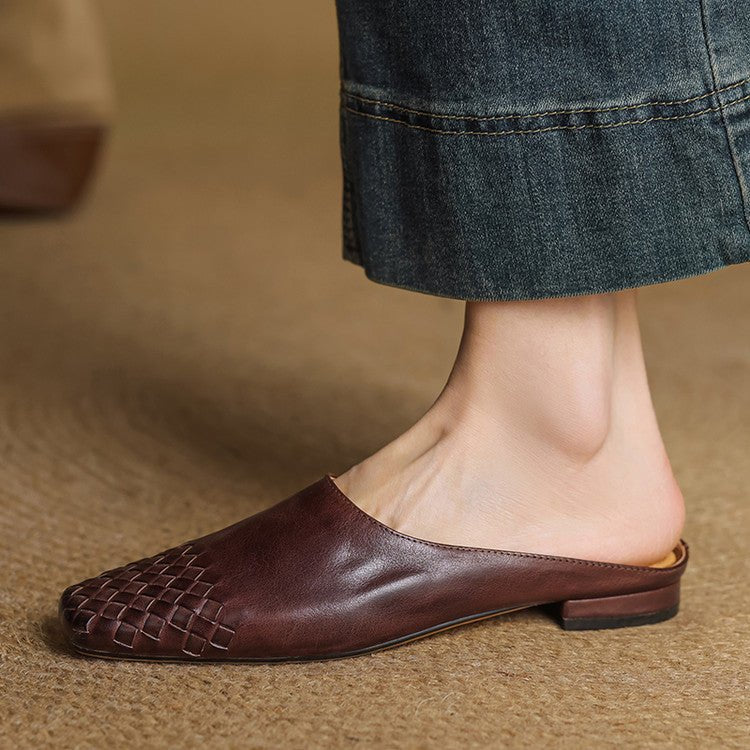 Nora | Elegant And Woven Leather Mules