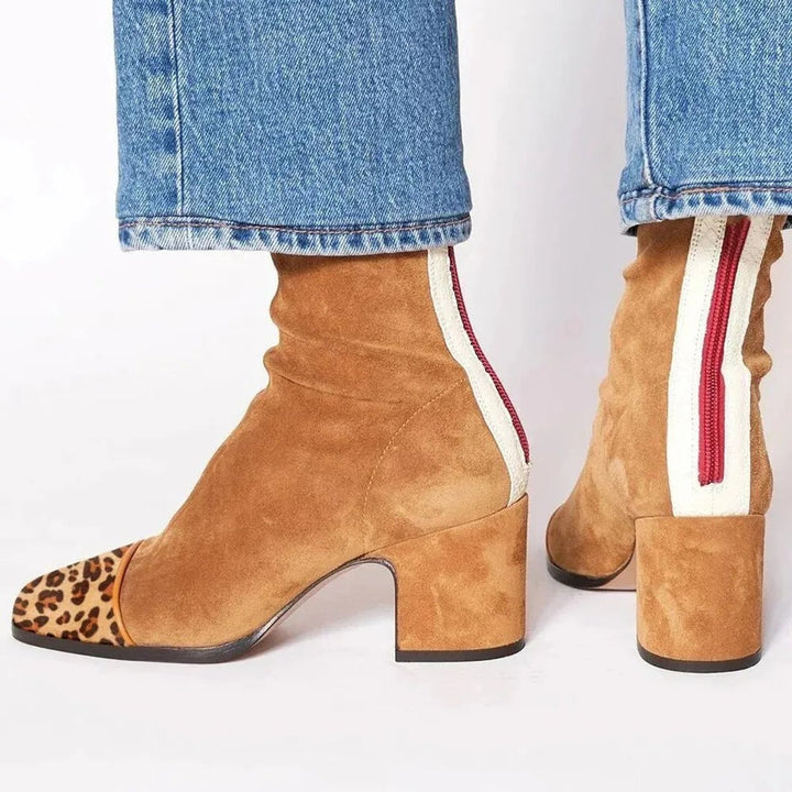 Vivienne | Bold Suede Ankle Boots with Leopard-Print Accents