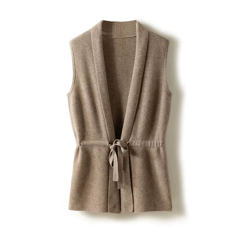 Genevieve | Elegant Belted Merino Wool Layering Vest