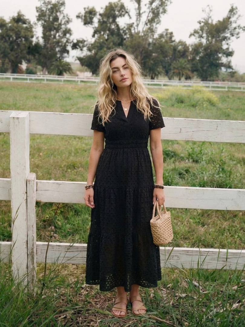 Odelisse | Midi Dress – Short Sleeve Eyelet Style