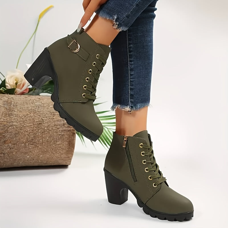 Melissa | Comfortable Lace-Up Block-Heel Ankle Boots