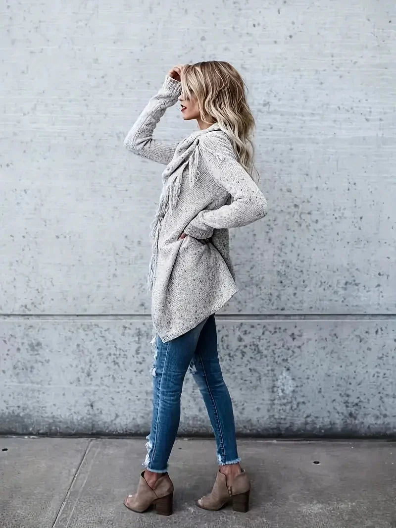 Hazel | Cozy Fringe-Trimmed Collar Tunic Sweater