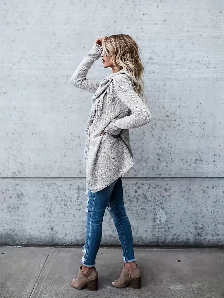 Hazel | Cozy Fringe-Trimmed Collar Tunic Sweater