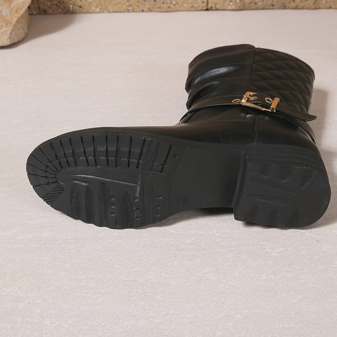 Megan | Ruched Mid-Calf Buckle Boots for Effortless Everyday Style