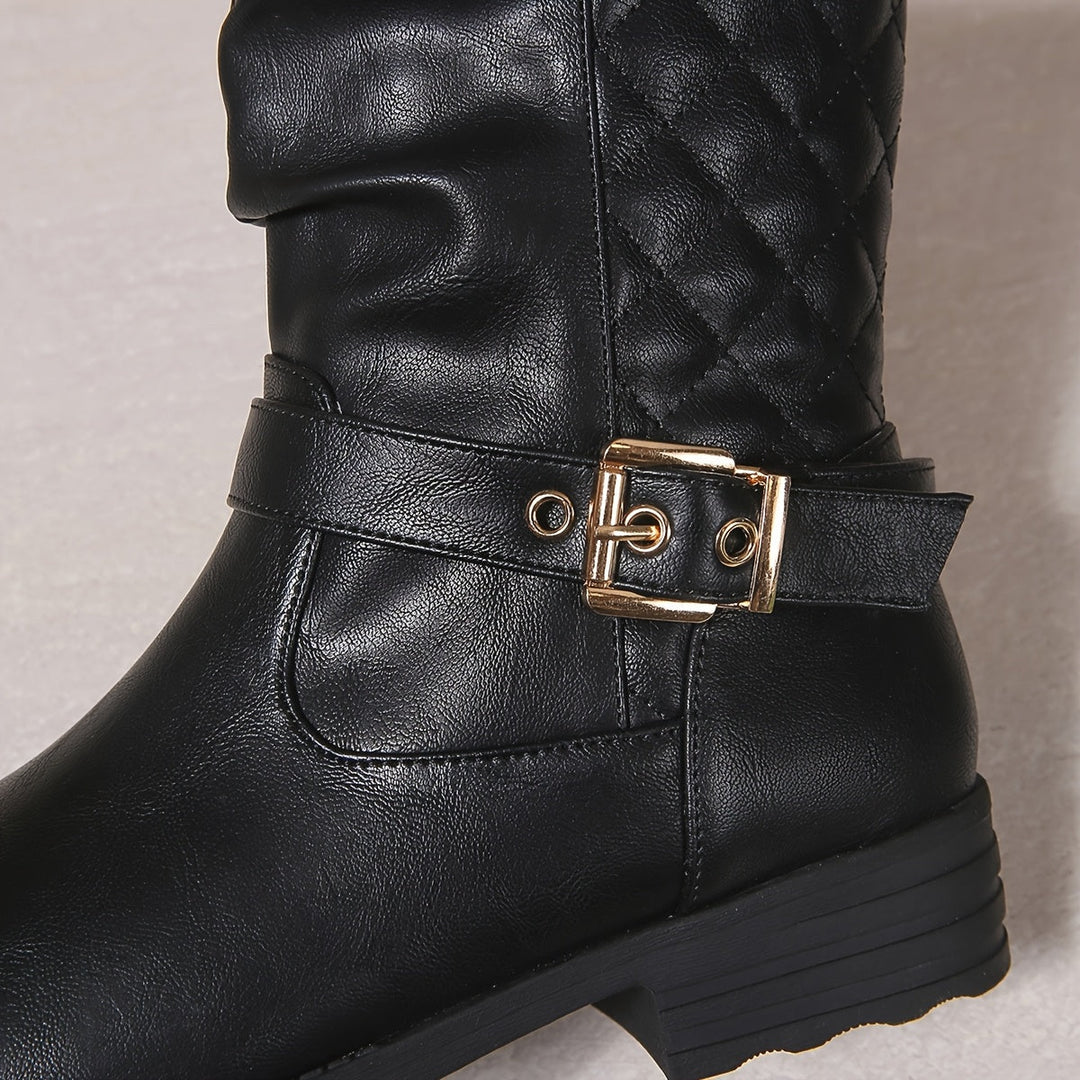 Megan | Ruched Mid-Calf Buckle Boots for Effortless Everyday Style