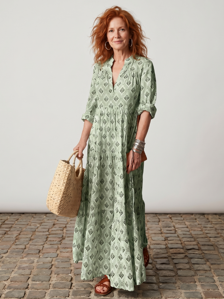 Junia | Notch Neck Maxi Dress – Printed Style for Women