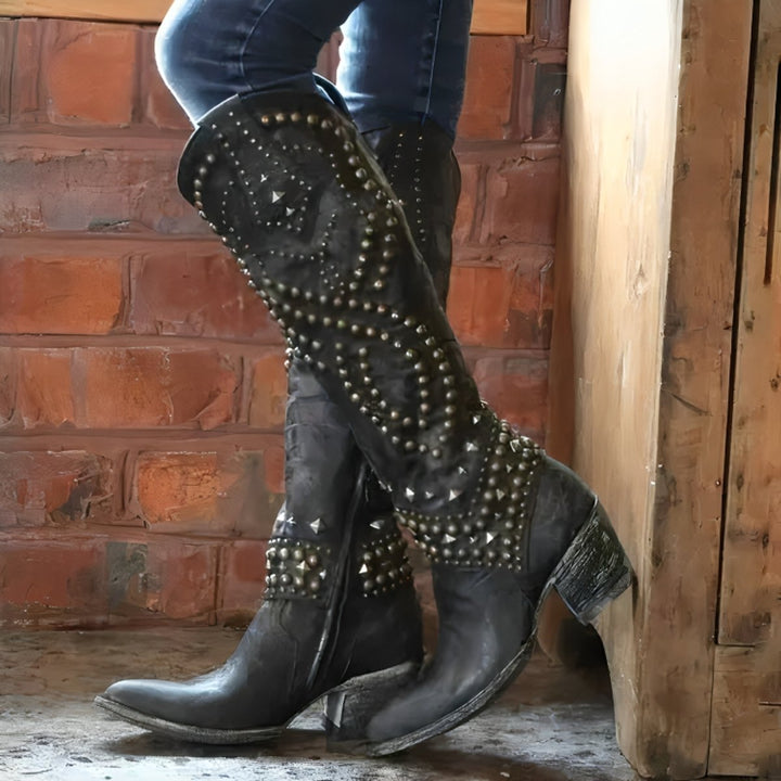 Linda | Stivali al ginocchio western grintosi con borchie
