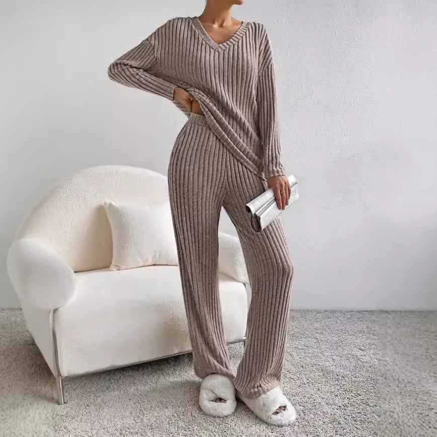 Seraphina | Soft Ribbed Knit V-Neck Two Piece Set