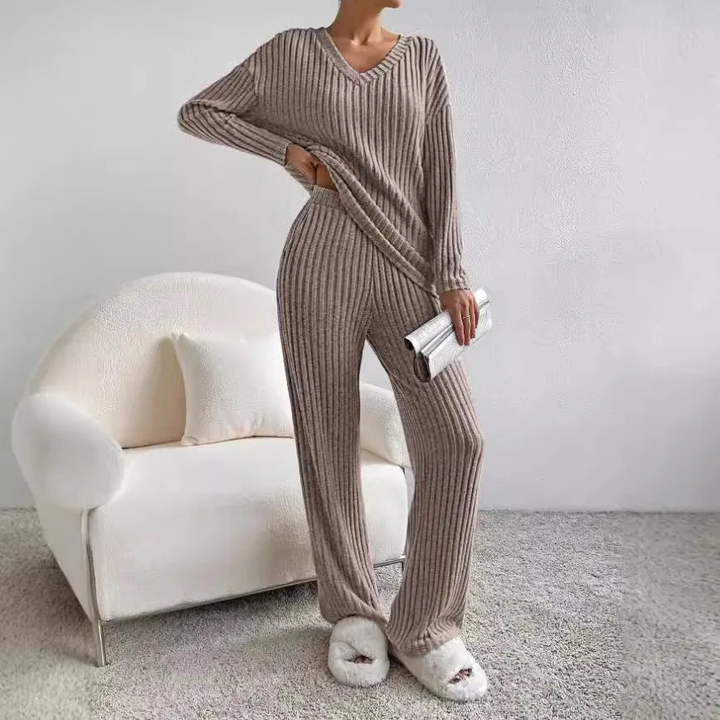 Seraphina | Soft Ribbed Knit V-Neck Two Piece Set