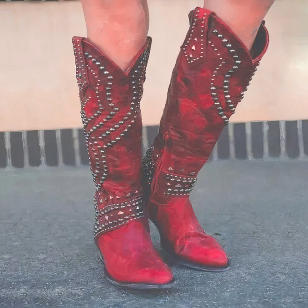Linda | Stivali al ginocchio western grintosi con borchie