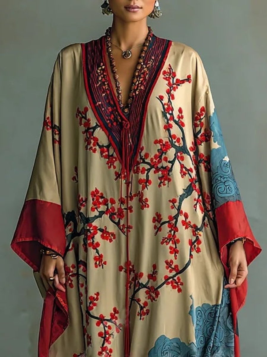 Naomi | Robe longue artistique à fleurs et manches longues
