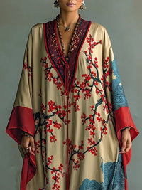 Naomi | Robe longue artistique à fleurs et manches longues