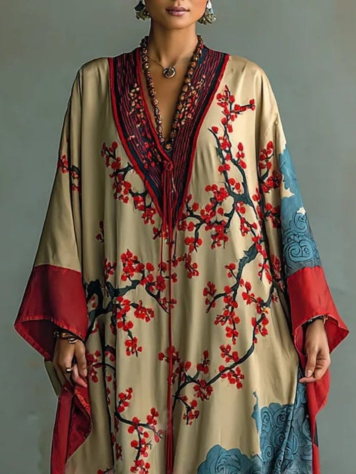 Naomi | Robe longue artistique à fleurs et manches longues