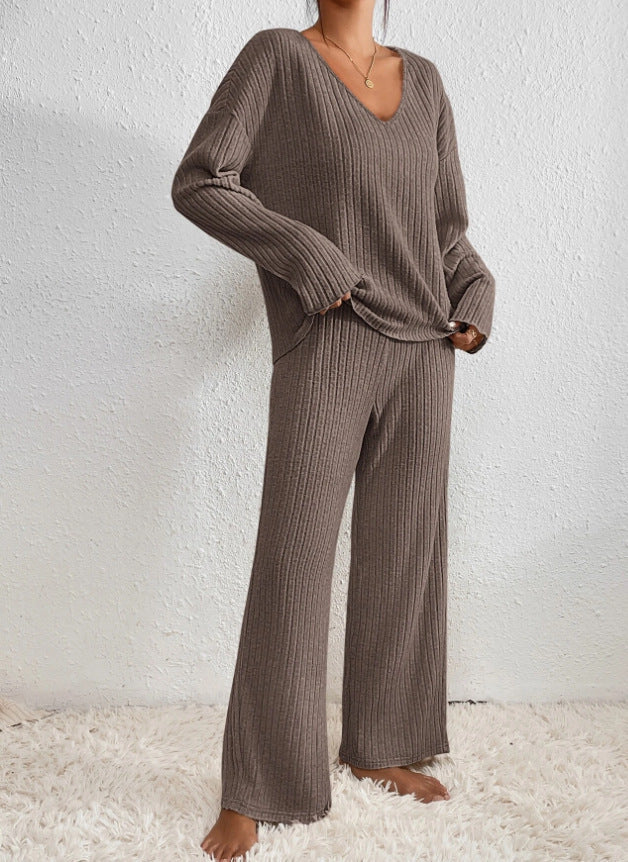 Seraphina | Soft Ribbed Knit V-Neck Two Piece Set