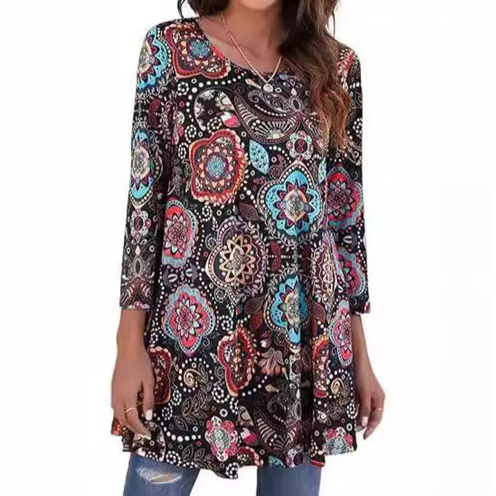 Victoria | Vibrant Geometric Mandala Print A-Line Tunic Top