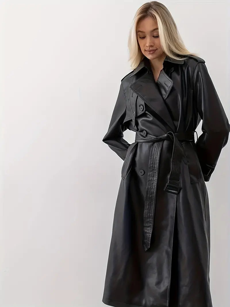 Sophia | Chic And Modern Faux Leather Trench Coat