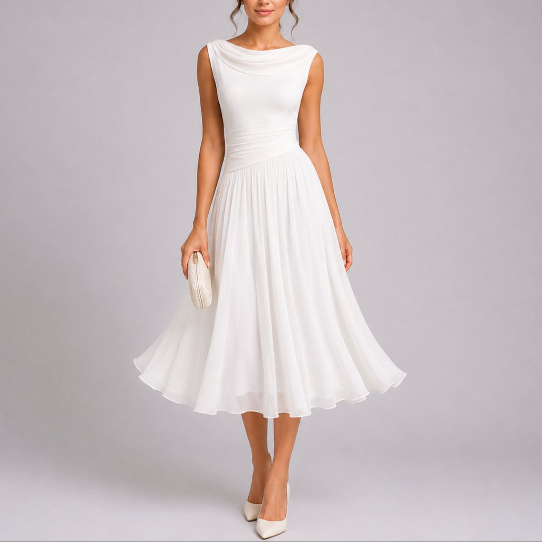 Bella | Leichtes plissiertes Midikleid für eine Herbsthochzeit