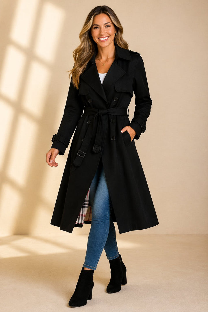 Rebecca | Elegant Long Double-Breasted Belted Trench Coat