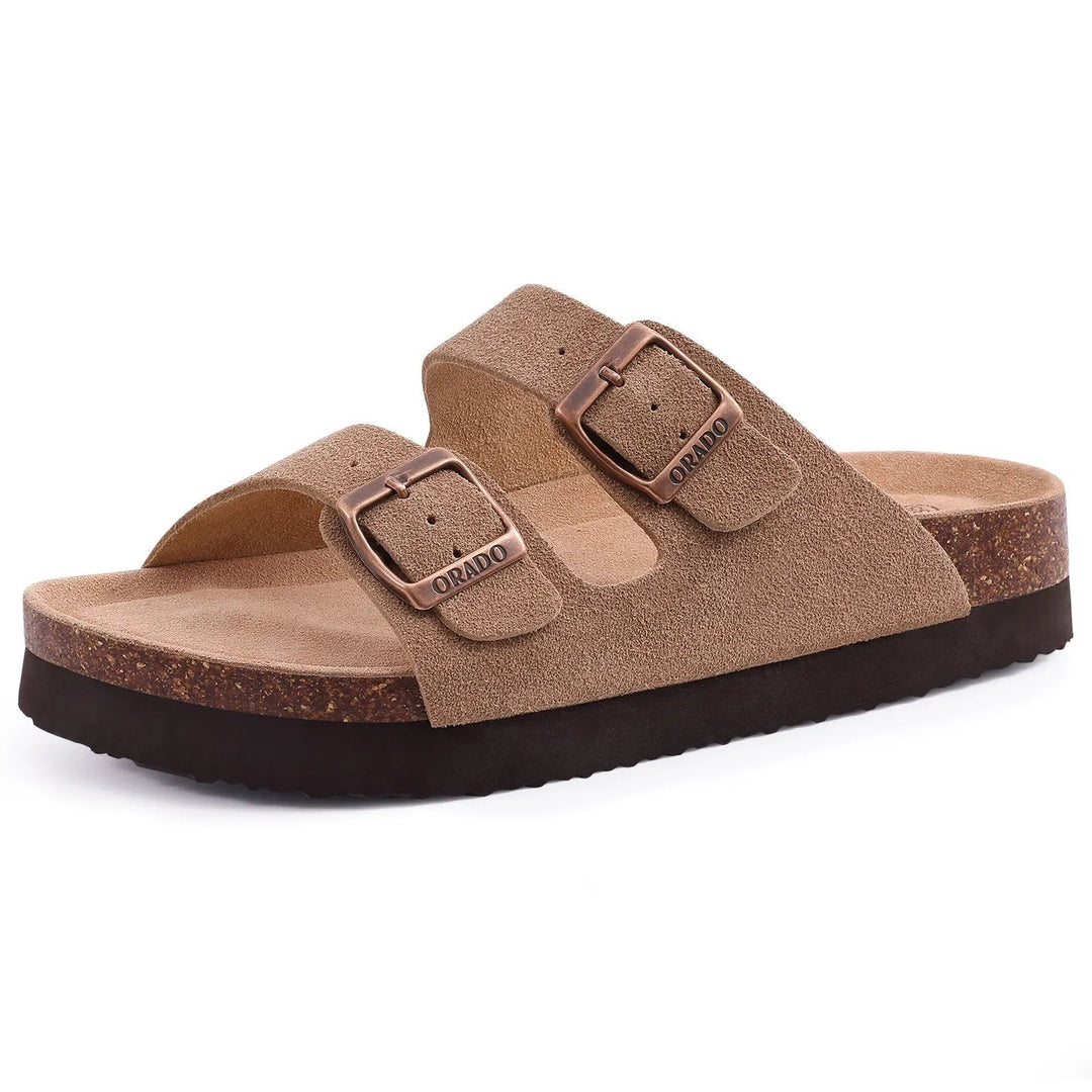 Amara | Chic Suede Cork Sole Slip-On Mules