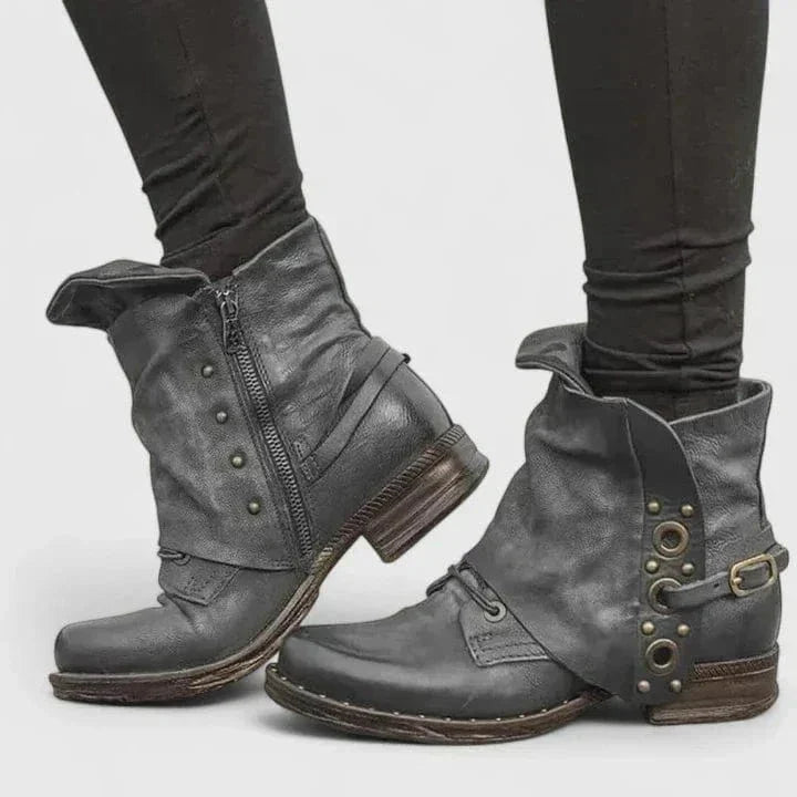 Mila | Distressed Buckle Ankle Boots With Rugged Everyday Appeal
