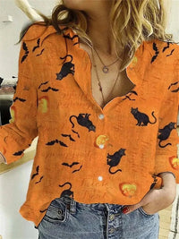 Laura | Playful And Cozy Cat Print Halloween Blouse