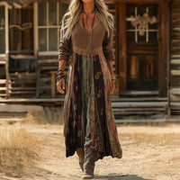 Nicole | Modern Vintage Boho Long-Sleeved Midi Dress