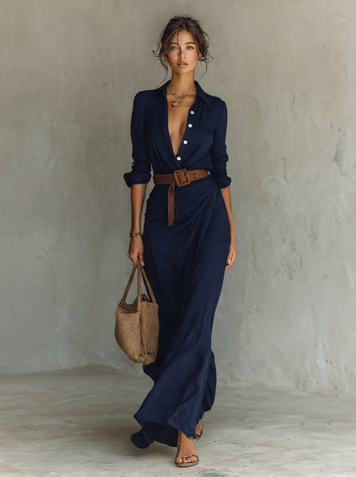 Laura | Robe-chemise longue à manches longues avec ceinture