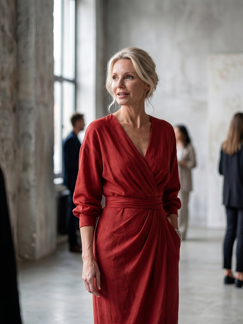 Olympia | Diagonal Drape Maxi Dress – Lightweight Long Sleeve Fit for Women