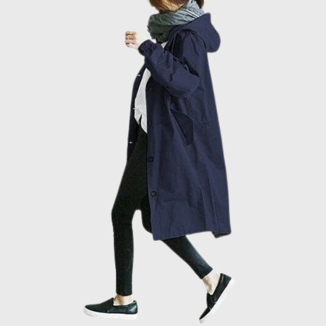 Ava | Stylish Long Water-Resistant Hooded Trench Coat