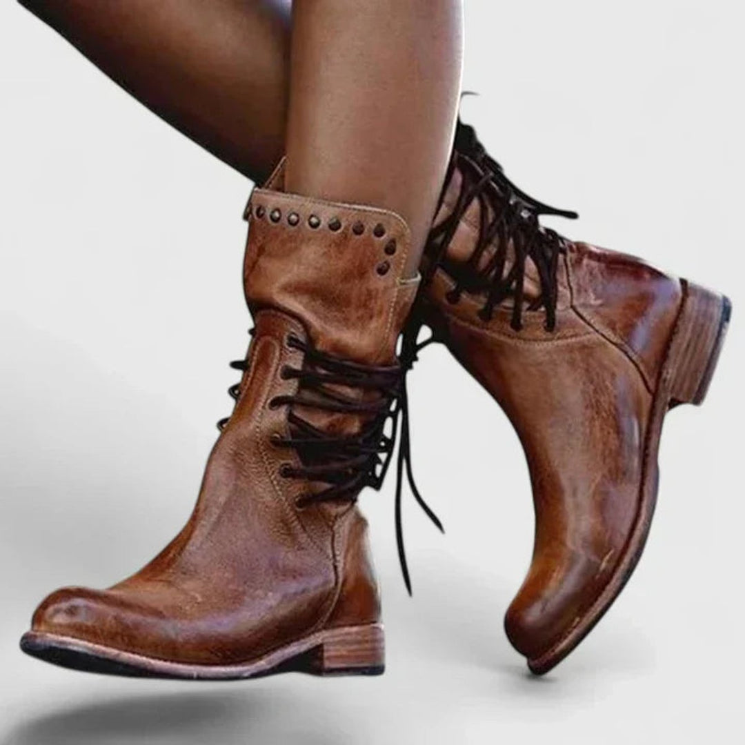 Susan | Vintage Studded Lace-Up Knee High Boots