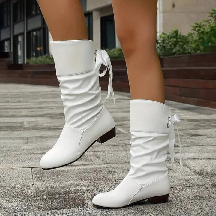 Layla | Bottines décontractées, souples et froncées, à lacets et talon bloc chic