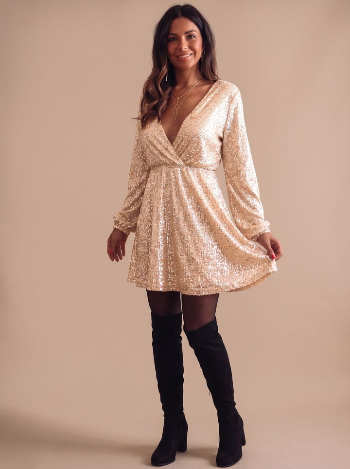 Scarlett | Sequin Wrap-Front Dress for Women – Long Sleeve Christmas Party Style