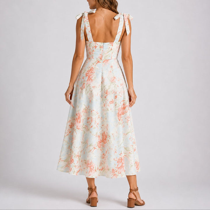 Audrey | Fall Wedding Floral Ruched Bodice Midi Dress