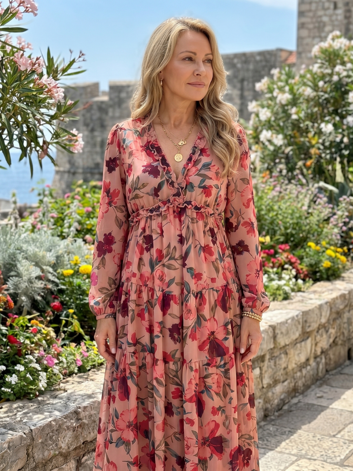 Camelo | Floral Print Maxi Dress – Long Sleeve Tiered Style
