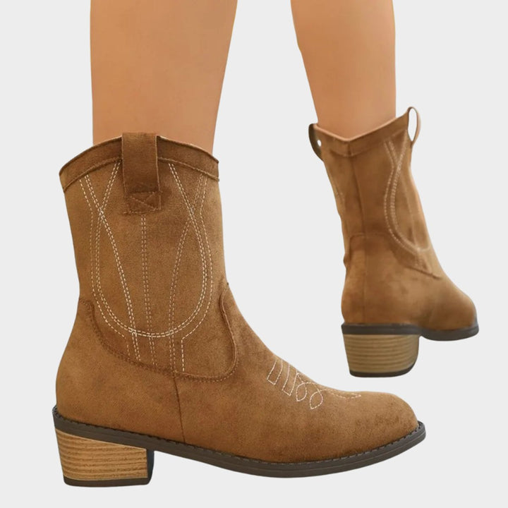 Heidi | Embroidered Suede Western Boots with Classic Cowboy Charm