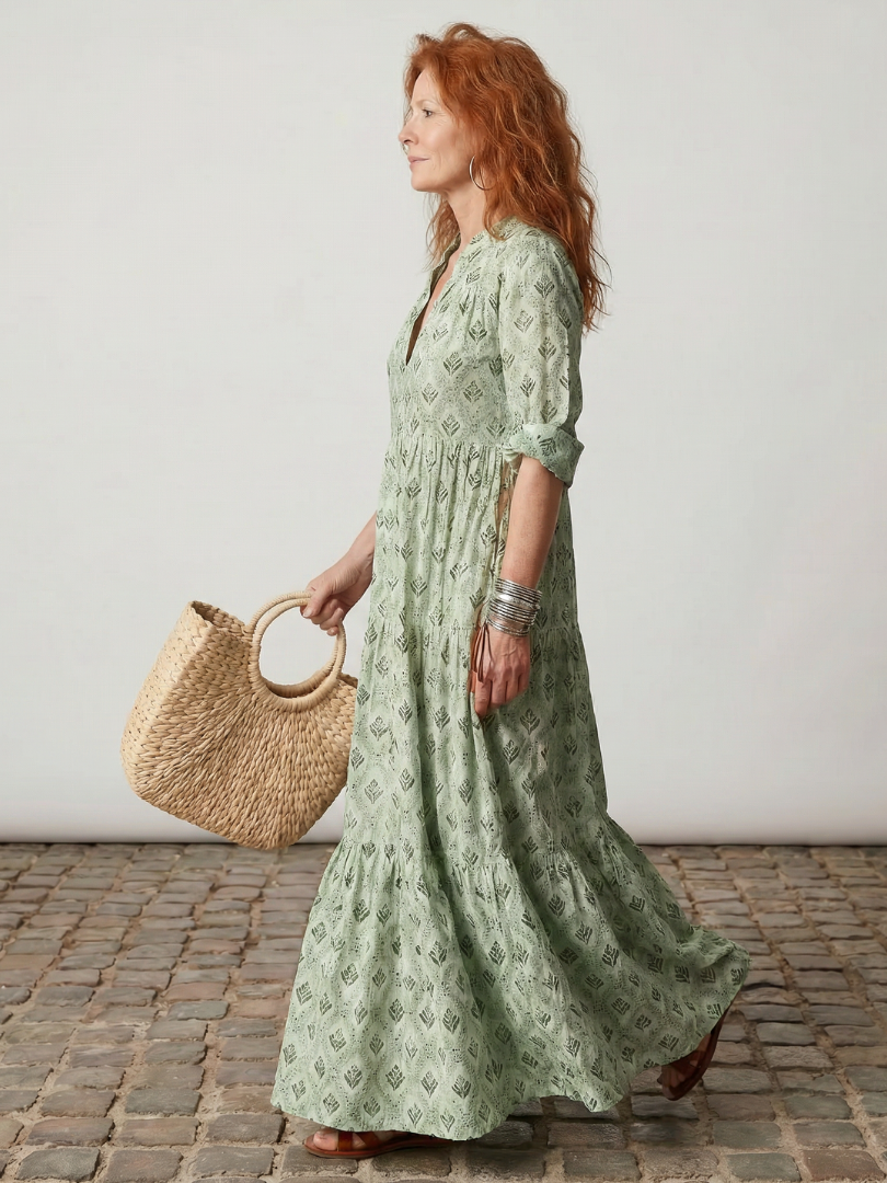 Junia | Notch Neck Maxi Dress – Printed Style for Women