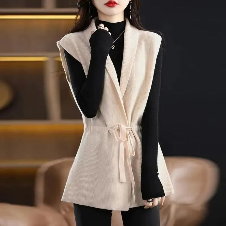 Genevieve | Elegant Belted Merino Wool Layering Vest