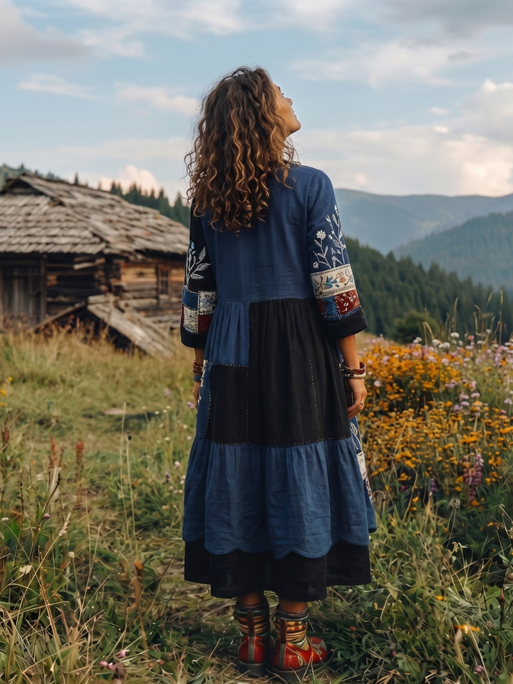 Alix | Midi Dress – Embroidered Panel Style for Women