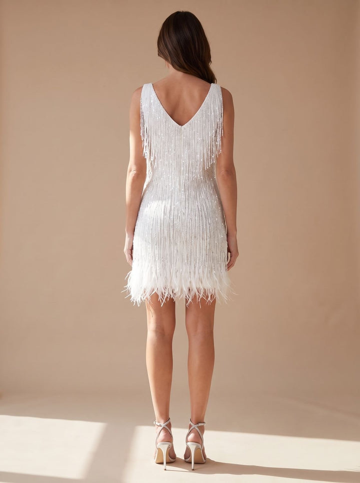 Layla | Mini Dress – Sequin Fringe V-Neck for Women