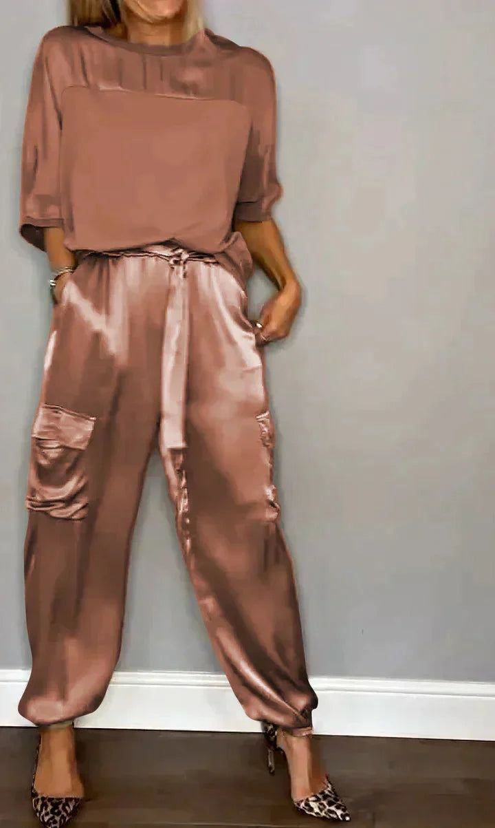 Victoria | Luxurious And Glamorous Satin Two Piece Set
