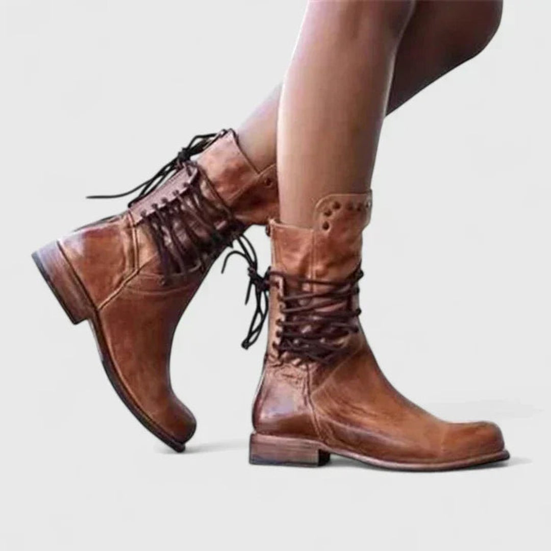 Susan | Vintage Studded Lace-Up Knee High Boots