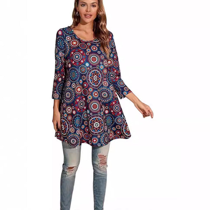 Victoria | Vibrant Geometric Mandala Print A-Line Tunic Top