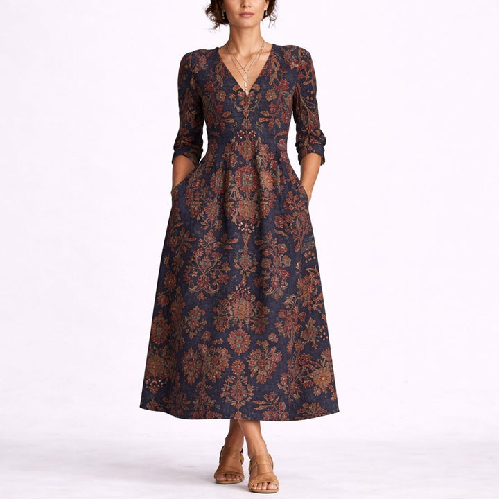 Lily | Hochwertiges florales Midikleid für eine Herbsthochzeit