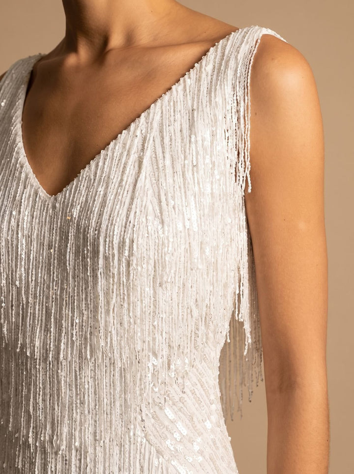 Layla | Mini Dress – Sequin Fringe V-Neck for Women