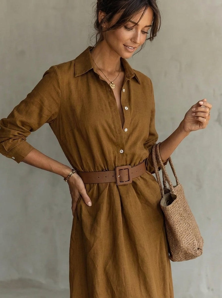 Laura | Robe-chemise longue à manches longues avec ceinture