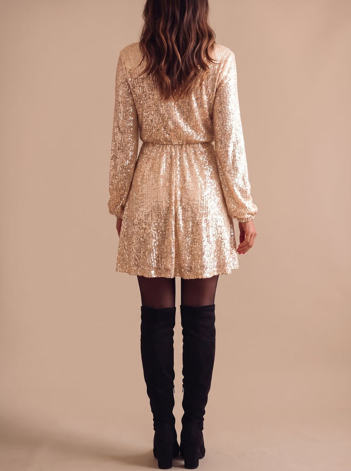 Scarlett | Sequin Wrap-Front Dress for Women – Long Sleeve Christmas Party Style