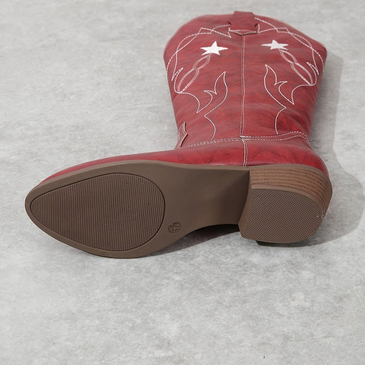 Stella | Celestial Star-Stitched Wide-Calf Cowboy Boots