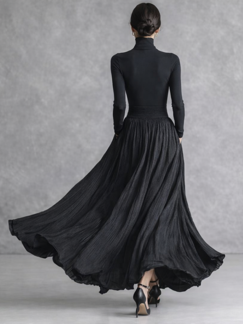 Isla | Flowing Pleated Maxi Dress with Turtleneck