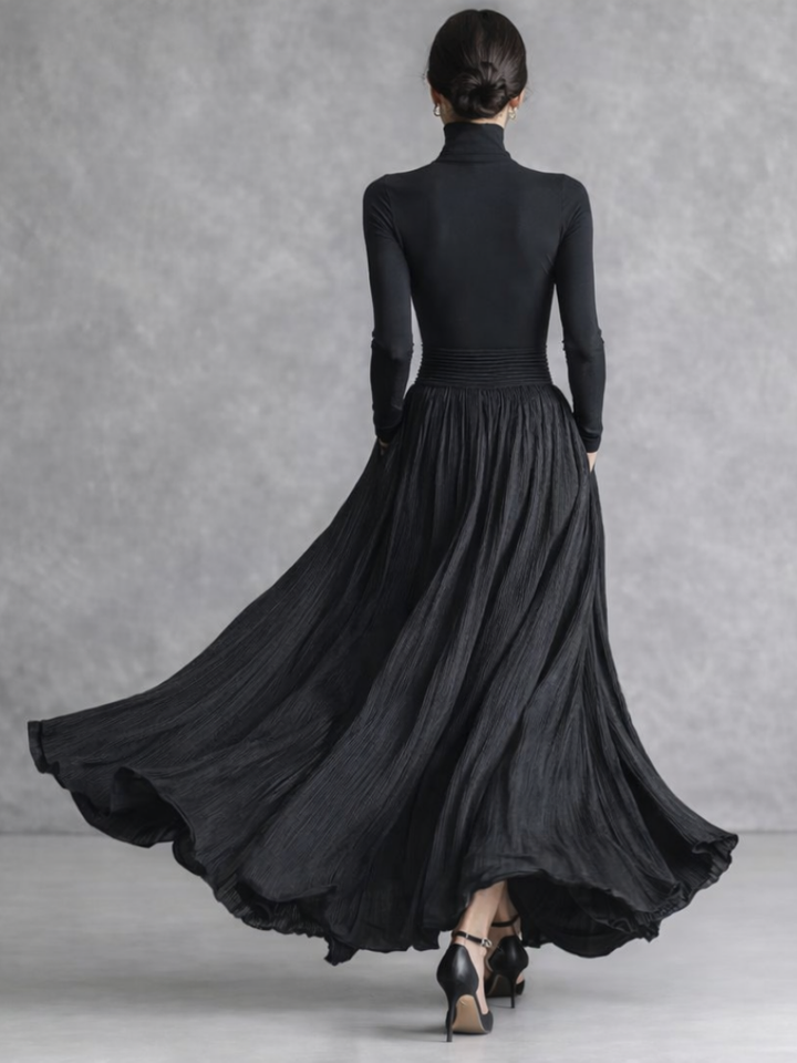 Isla | Flowing Pleated Maxi Dress with Turtleneck