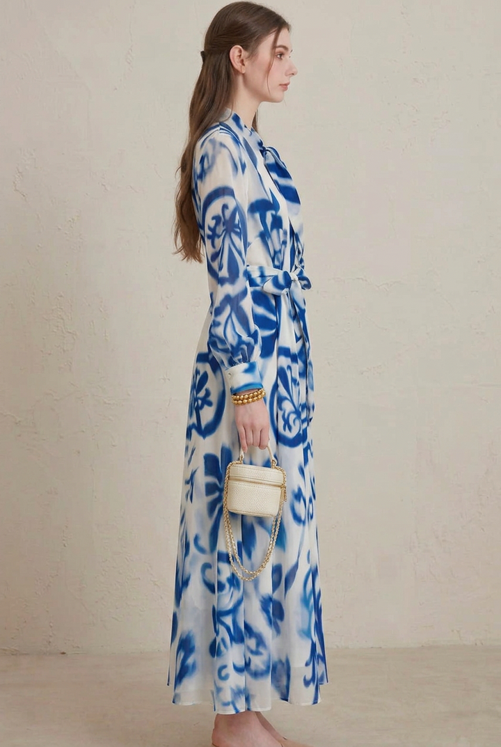 Seraphina | Maxi Dress – Blue Porcelain Print for Women